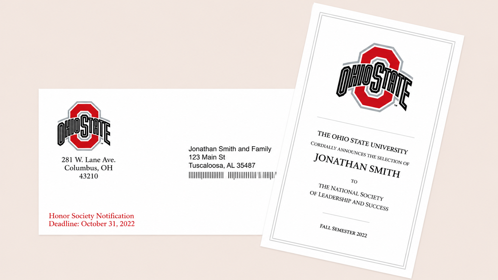 Sample NSLS notification envelope and invitation letter